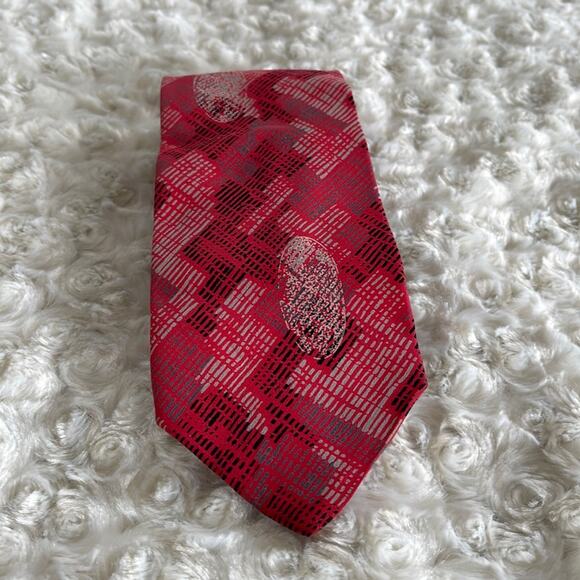 Pierre Balmain Paris Men’s Silk Tie Abstract Print Red Black Gray Made in Italy - Picture 1 of 6